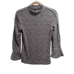 Free People Floral Lace Top in Tonal Greyish Blue